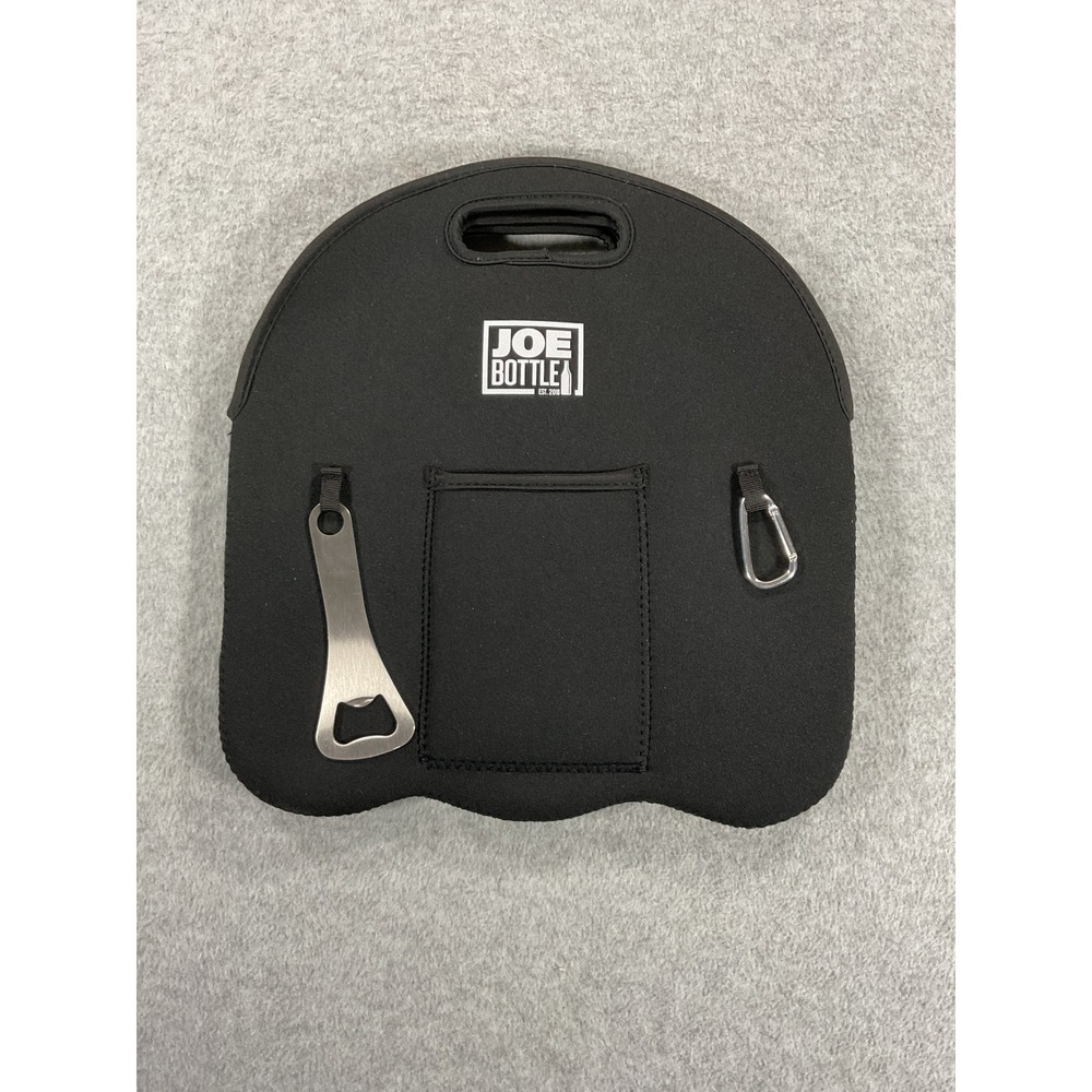 Joe Bottle Black Neoprene 3 Bottle Wine Carrier Tote with Opener & Carabiner
